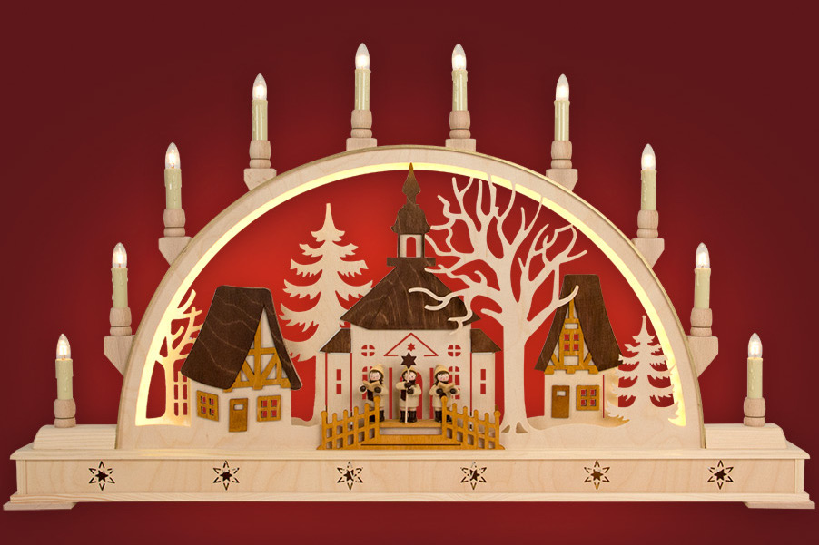 Schwibbogen-Spitze Dreieck Seiffener Kirche Winterkinder geschnitzt Erzgebirge